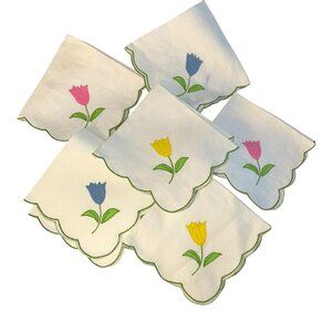 Vintage TULIP floral applique scallop edge set six napkins dining table …